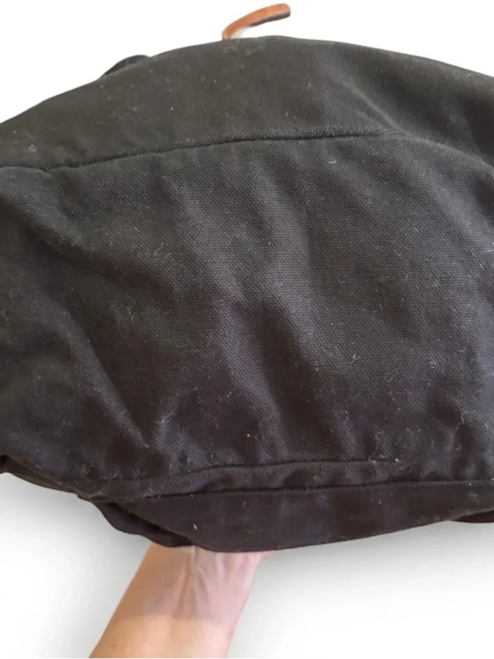 PINK Victoria's Secret Black Canvas Backpack with Brown Strap Accent
